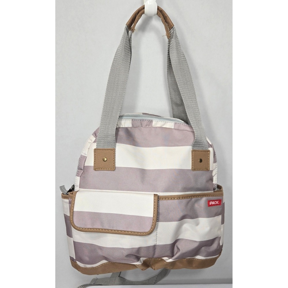 IPACK Baby Diaper Backpack Shoulder Duffel bag Bottle Pockets Roomy Ivory & Gray